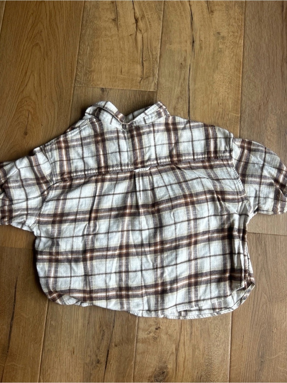 American Eagle Outfitters Cream and Brown Plaid Shirt - Picture 2 of 3